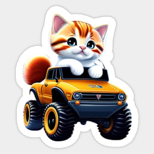 Cute kitten on a monster truck Sticker